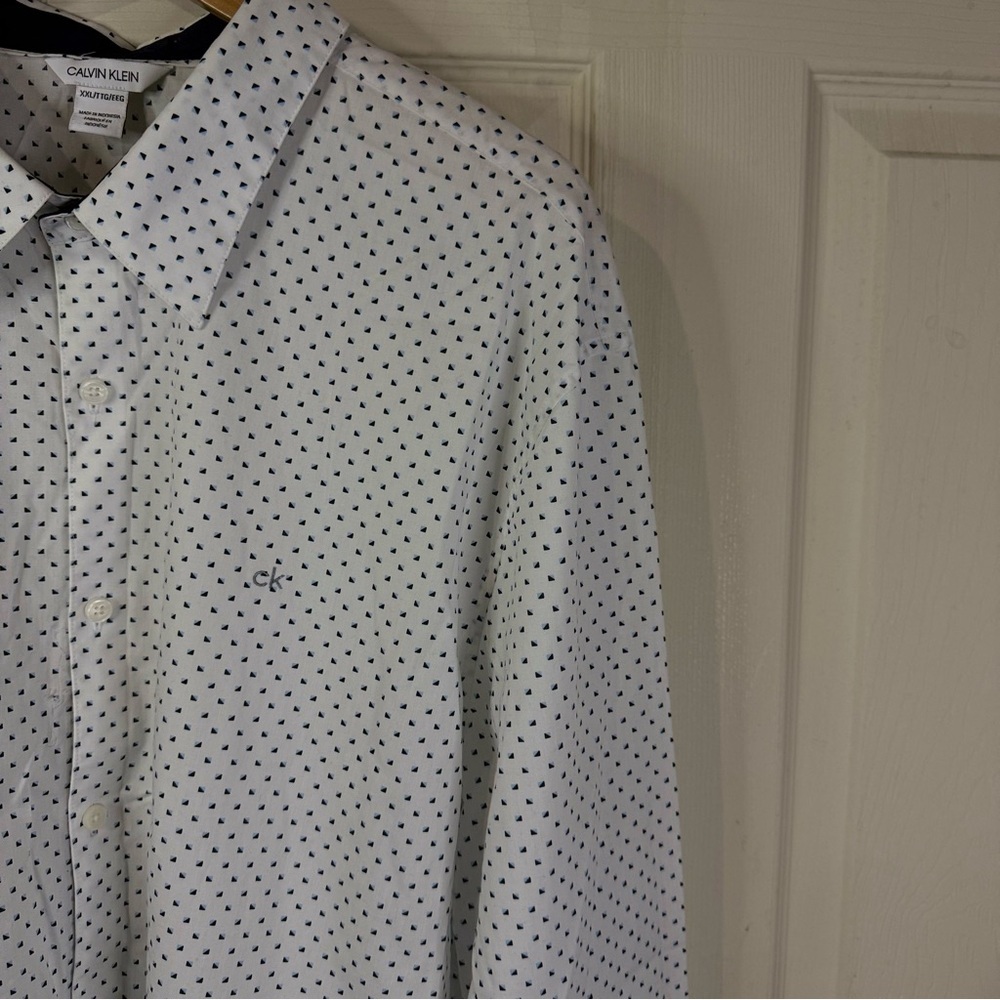Calvin Klein Men’s Dress Shirt XXL White Blue Mini Geo Print Long Sleeve - Picture 8 of 12